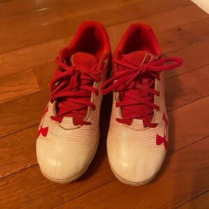Under Armour Red and White Baseball Cleats